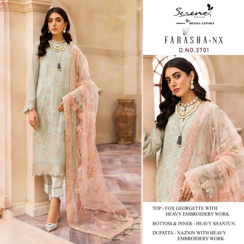 Serene Farasha Nx Fox Georgette Heavy Designer Pakistani Style Party Wear Salwar Suits With Heavy Embroidery Work