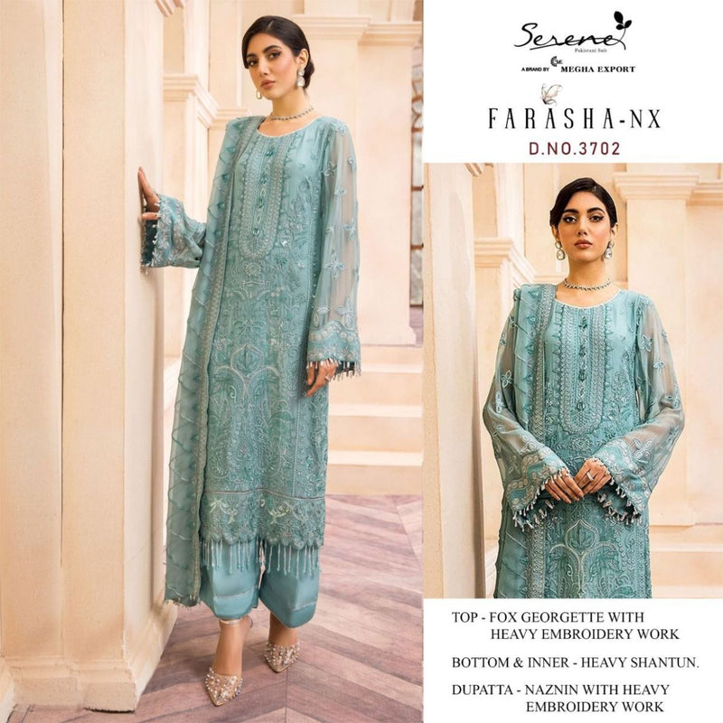 Serene Farasha Nx Fox Georgette Heavy Designer Pakistani Style Party Wear Salwar Suits With Heavy Embroidery Work