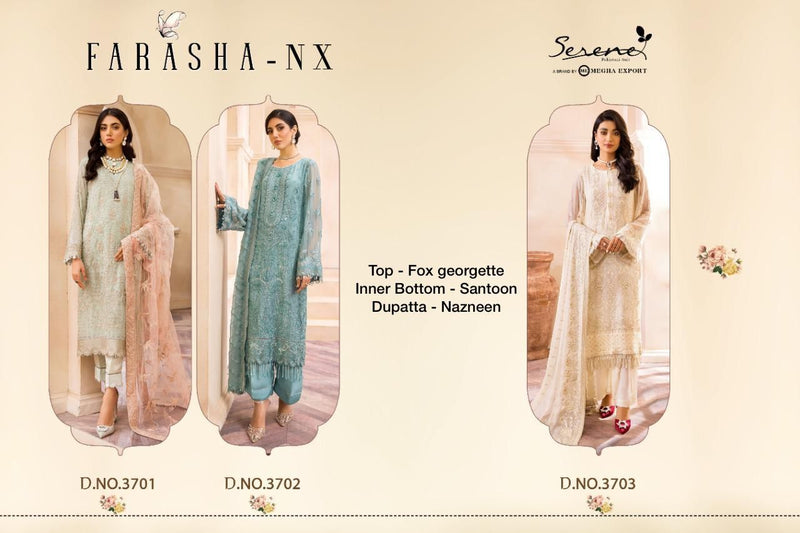 Serene Farasha Nx Fox Georgette Heavy Designer Pakistani Style Party Wear Salwar Suits With Heavy Embroidery Work