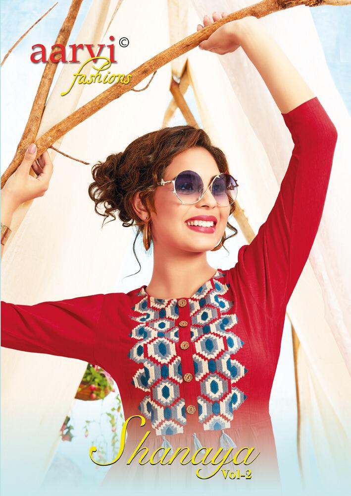 Aarvi Fashion Shannaya Vol 3 Luxuria Rayon Party Wear Kurtis With Embroidery