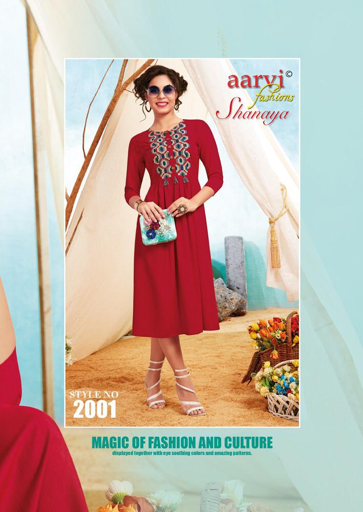 Aarvi Fashion Shannaya Vol 3 Luxuria Rayon Party Wear Kurtis With Embroidery