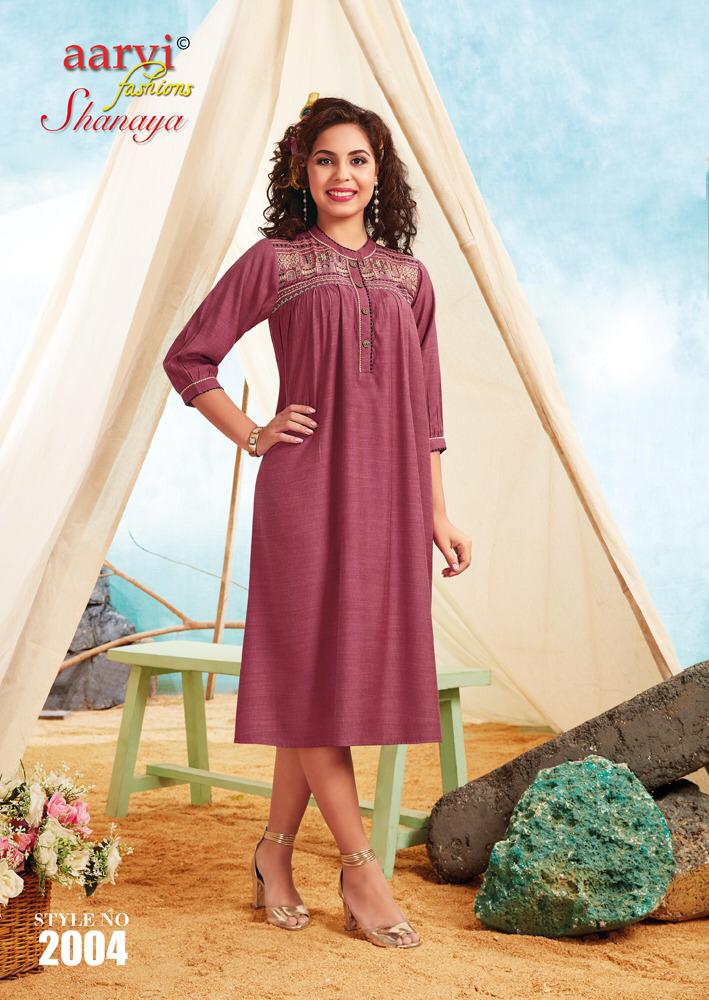 Aarvi Fashion Shannaya Vol 3 Luxuria Rayon Party Wear Kurtis With Embroidery