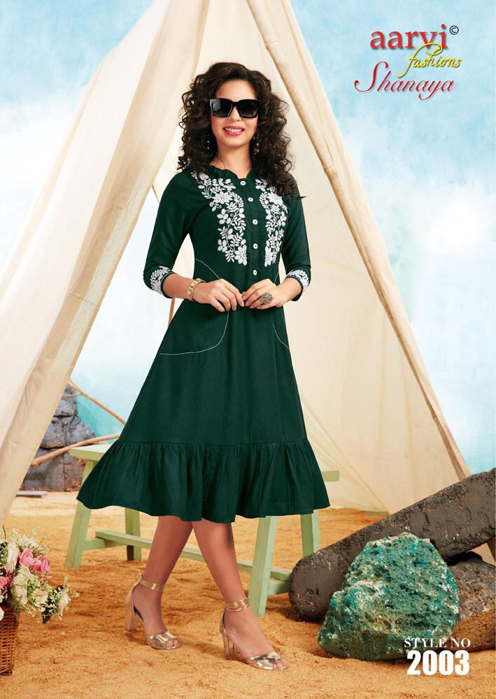 Aarvi Fashion Shannaya Vol 3 Luxuria Rayon Party Wear Kurtis With Embroidery