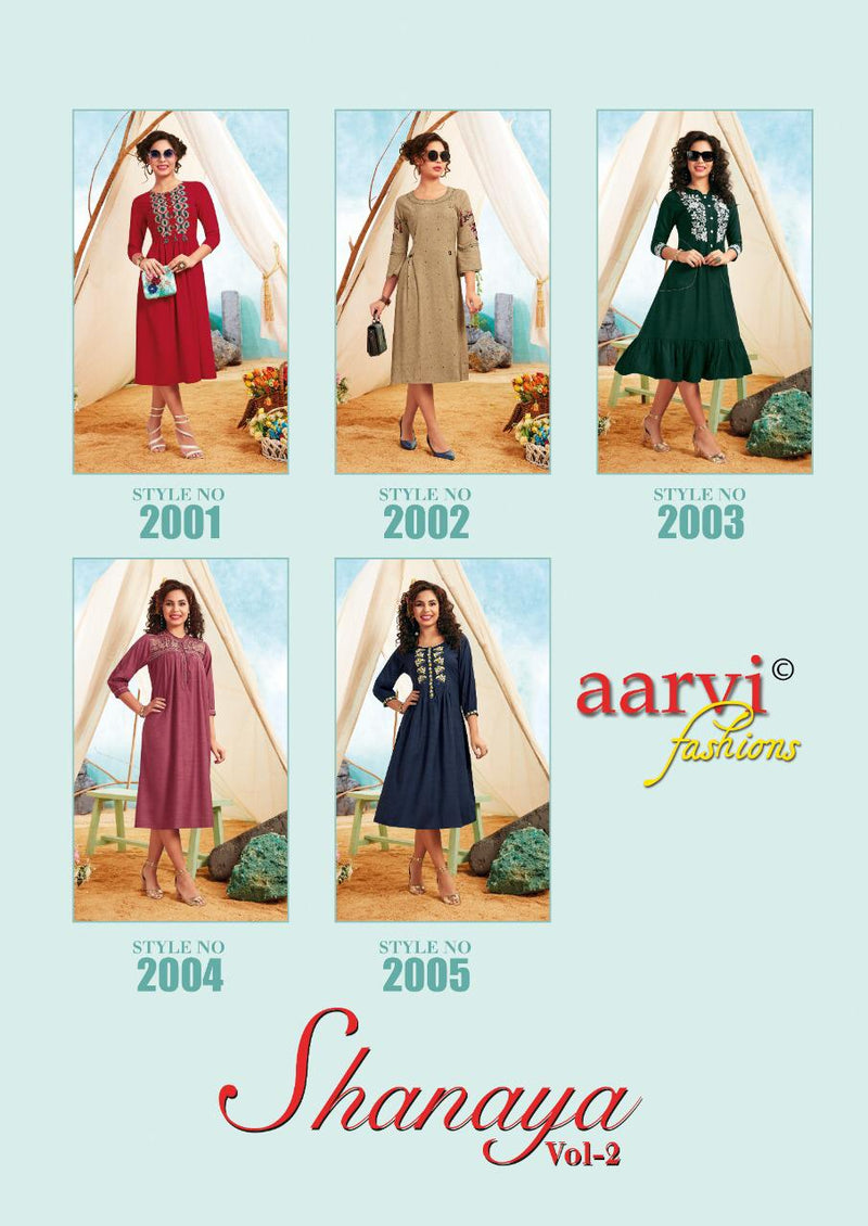 Aarvi Fashion Shannaya Vol 3 Luxuria Rayon Party Wear Kurtis With Embroidery