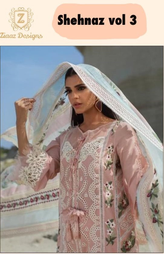 Ziaaz Designs Shehnaz Vol 3 Cotton Embroidered Pakistani Style Festive Wear Salwar Kameez