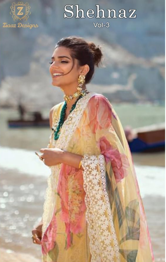 Ziaaz Designs Shehnaz Vol 3 Cotton Embroidered Pakistani Style Party Wear Salwar Suits