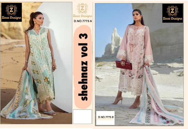 Ziaaz Designs Shehnaz Vol 3 Cotton Embroidered Pakistani Style Festive Wear Salwar Kameez