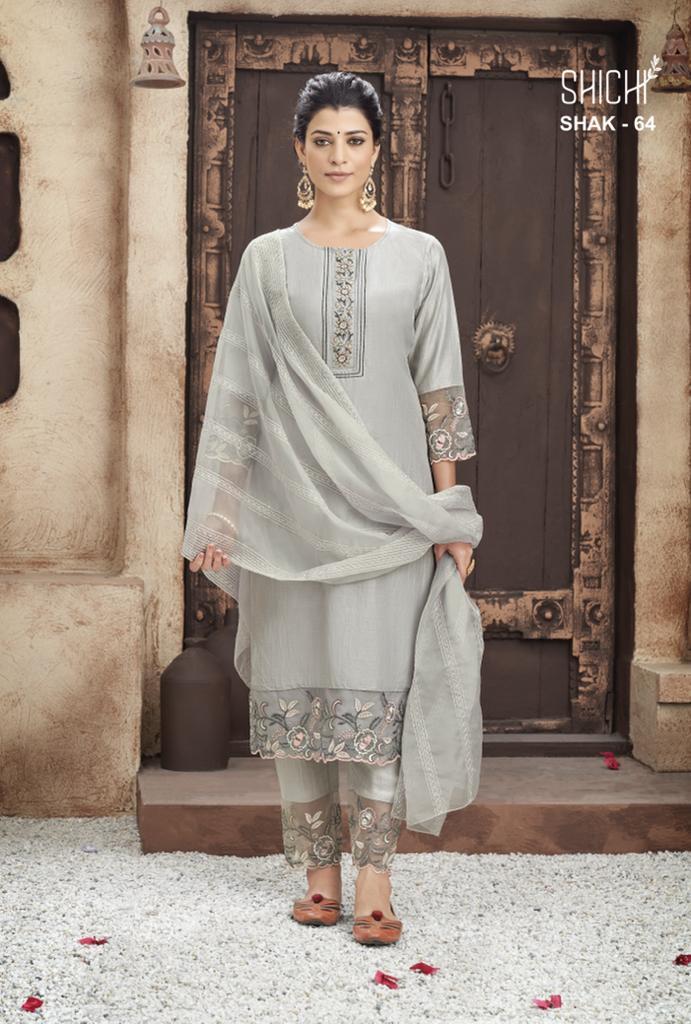 Shichi Anokhi Chinon Fancy Embroidered Party Wear HEavy Kurtis With Bottom & Dupatta