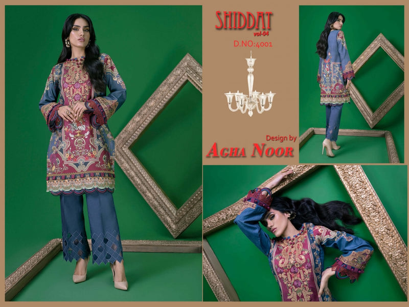 Agha Noor Shiddat Vol 4 Jam Satin Cotton Printed karachi  Salwar Suit