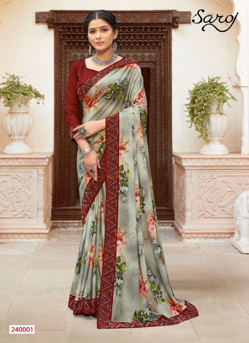 Saroj Shobhanaa Lycra Party Wear Sarees With Digital Print & Velvet Border