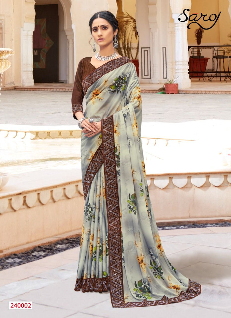 Saroj Shobhanaa Lycra Party Wear Sarees With Digital Print & Velvet Border