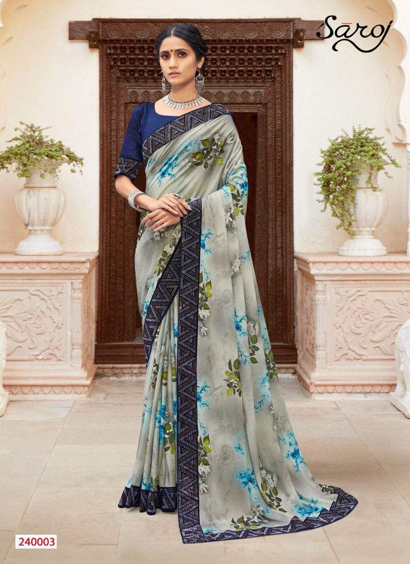 Saroj Shobhanaa Lycra Party Wear Sarees With Digital Print & Velvet Border