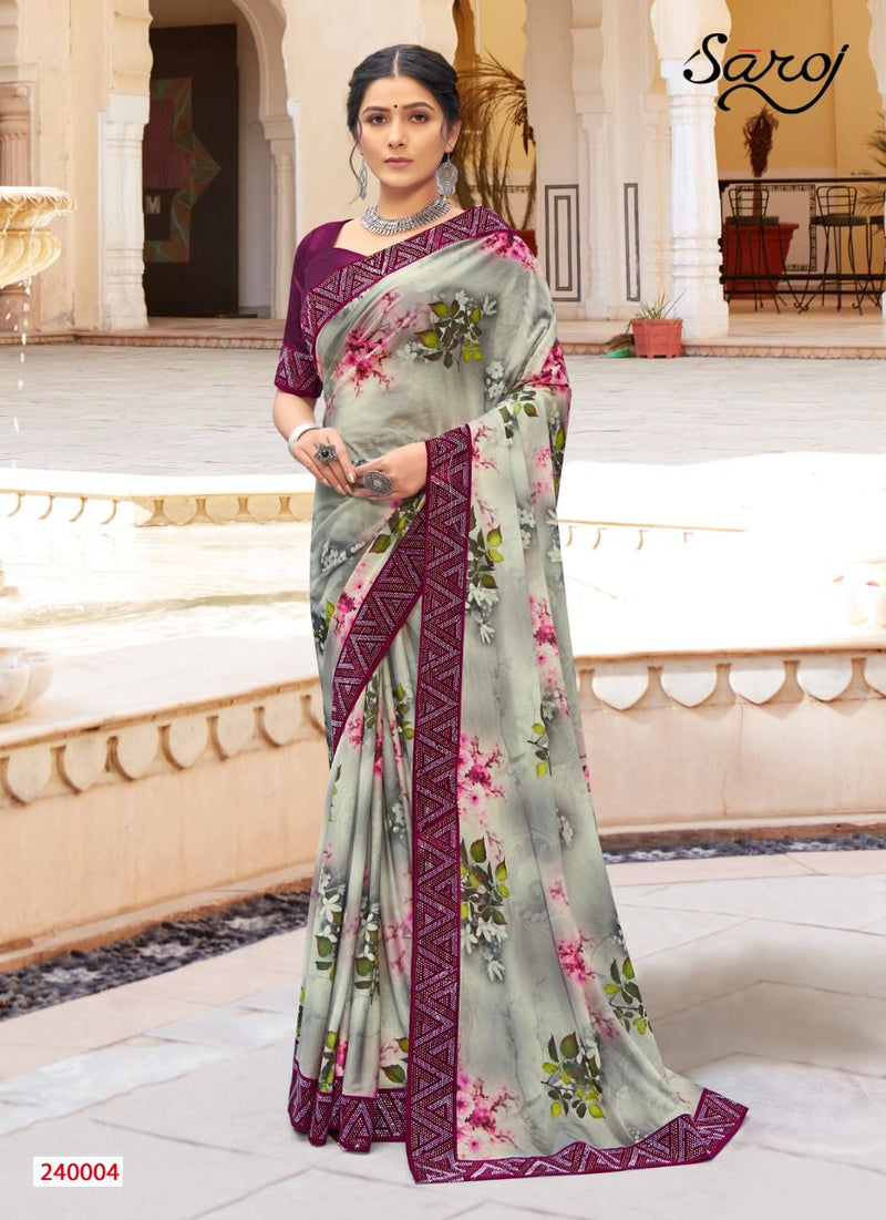Saroj Shobhanaa Lycra Party Wear Sarees With Digital Print & Velvet Border