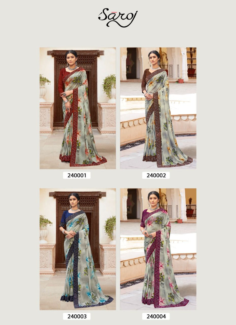 Saroj Shobhanaa Lycra Party Wear Sarees With Digital Print & Velvet Border
