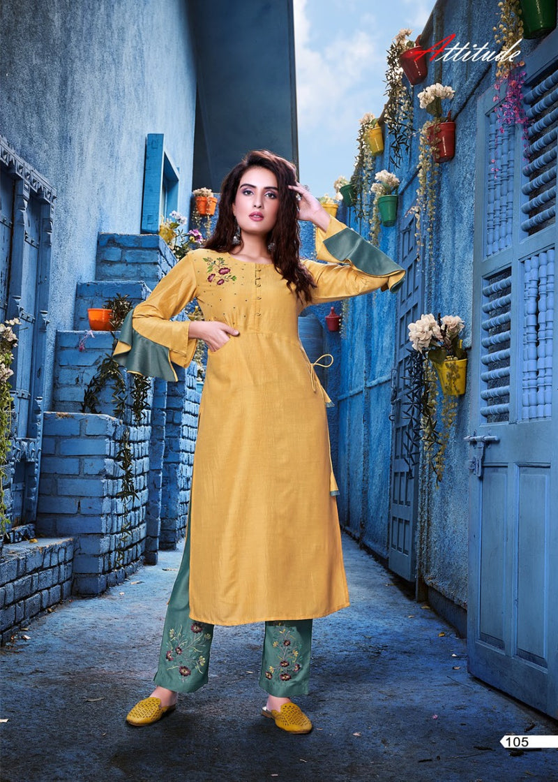 Attitude Show Me Fabric Fancy Kurti With Pant In Soft Silk