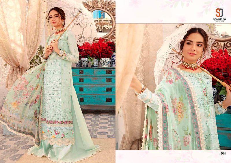 Shraddha Designer Noor Vol 5 Pure Cambric Cotton Wedding Wear Salwar Suits With Heavy Chicken  Embroidery Work