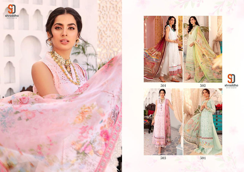 Shraddha Designer Noor Vol 5 Pure Cambric Cotton Wedding Wear Salwar Suits With Heavy Chicken  Embroidery Work