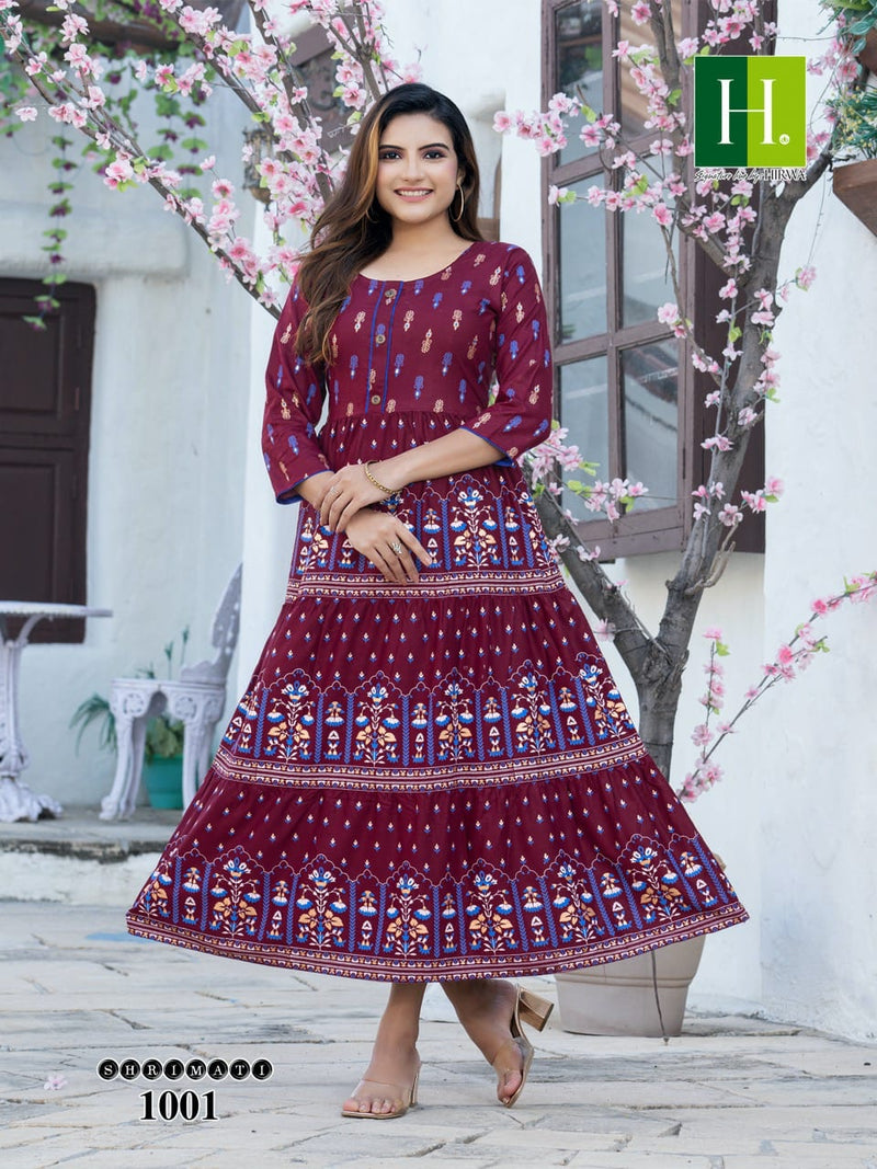 Hirwa Shrimati Rayon With Fancy Work Stylish Designer Festive Wear Attractive Look Fancy Kurti