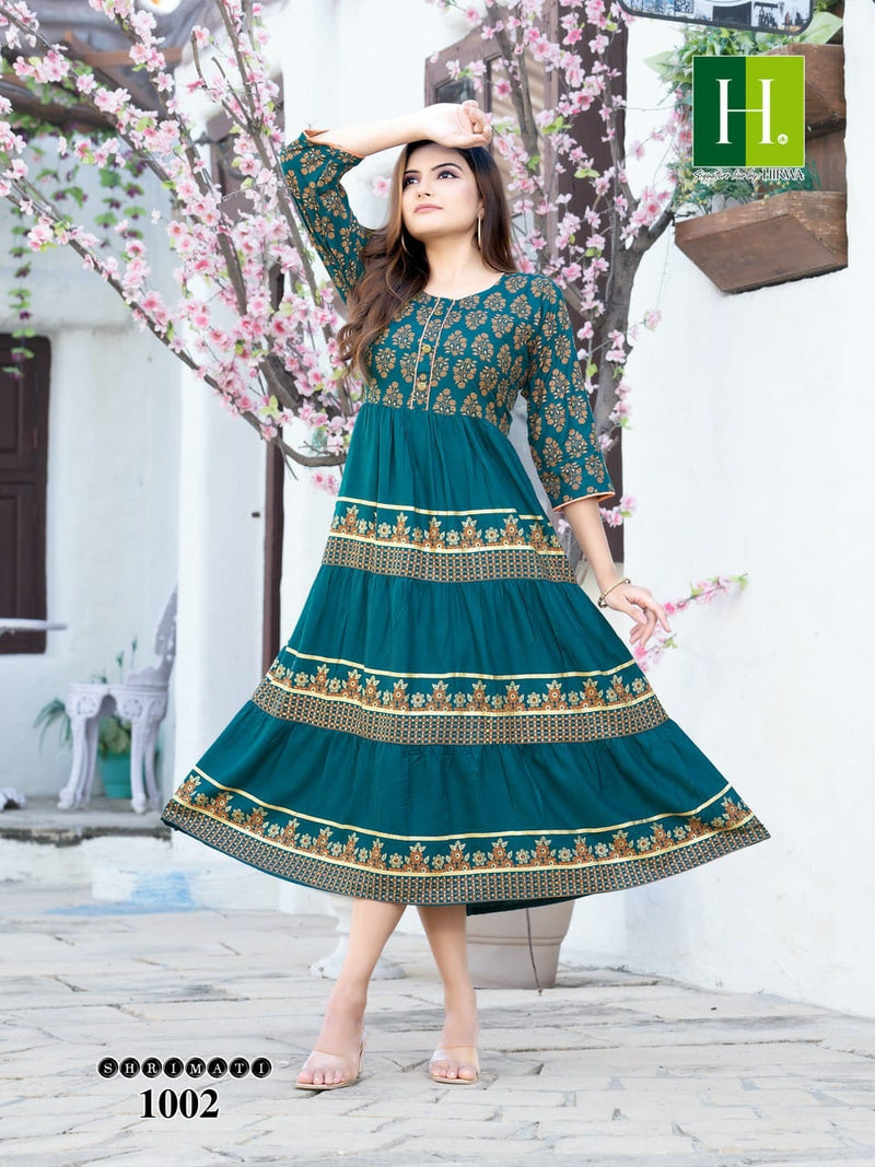 Hirwa Shrimati Rayon With Fancy Work Stylish Designer Festive Wear Attractive Look Fancy Kurti