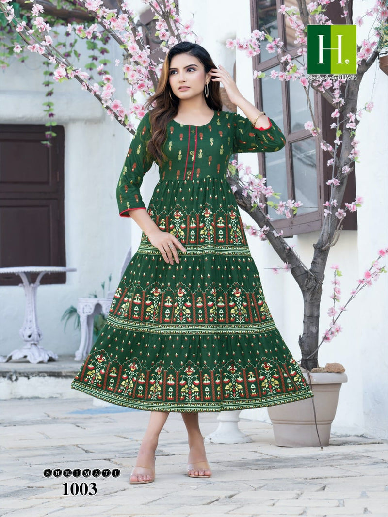 Hirwa Shrimati Rayon With Fancy Work Stylish Designer Festive Wear Attractive Look Fancy Kurti