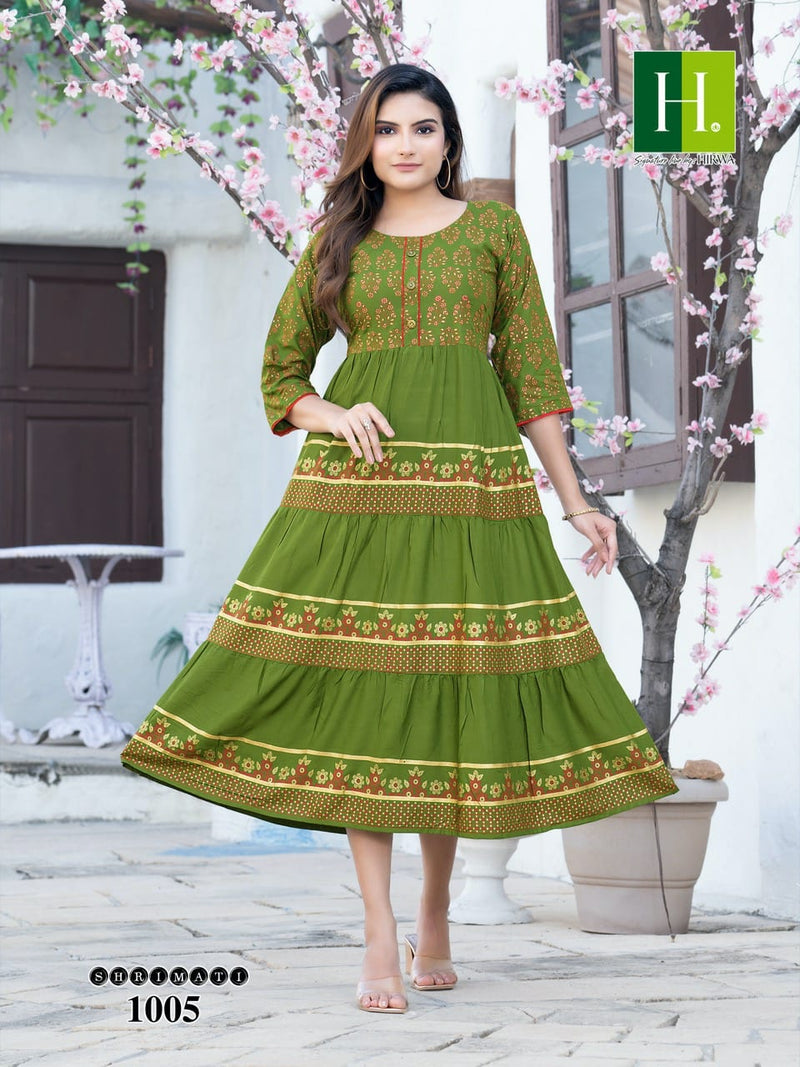 Hirwa Shrimati Rayon With Fancy Work Stylish Designer Festive Wear Attractive Look Fancy Kurti