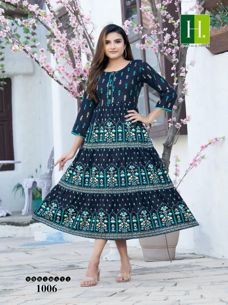 Hirwa Shrimati Rayon With Fancy Work Stylish Designer Festive Wear Attractive Look Fancy Kurti