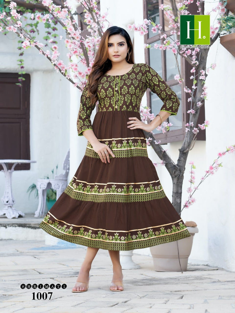 Hirwa Shrimati Rayon With Fancy Work Stylish Designer Festive Wear Attractive Look Fancy Kurti