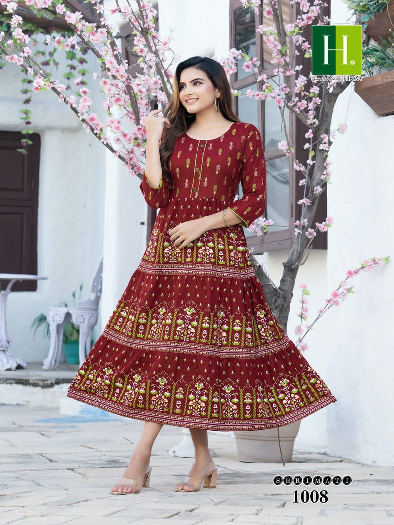 Hirwa Shrimati Rayon With Fancy Work Stylish Designer Festive Wear Attractive Look Fancy Kurti