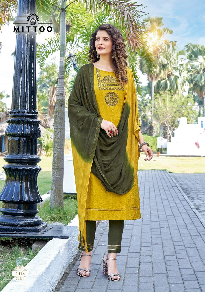 Mittoo Shrinagar Vol 3 Viscose Embroidered Designer Party Wear Kurtis With Bottom & Dupatta