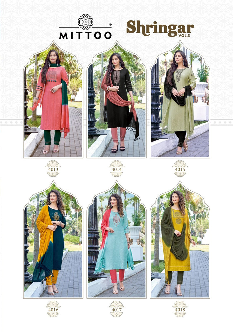 Mittoo Shrinagar Vol 3 Viscose Embroidered Designer Party Wear Kurtis With Bottom & Dupatta