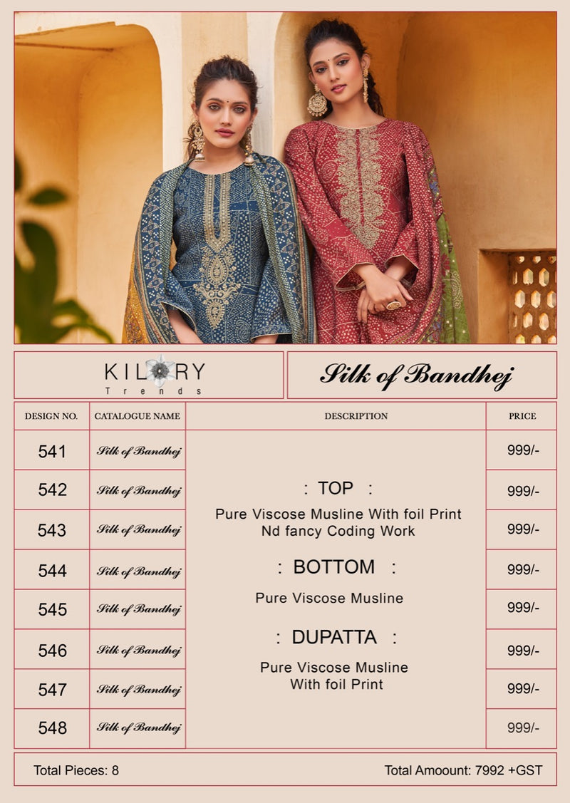 Kilory Trendz Silk Of Bandhej Viscose Musline Digital Foil Print Fancy Coding Work Fancy Designer Partywear Salwar Suit