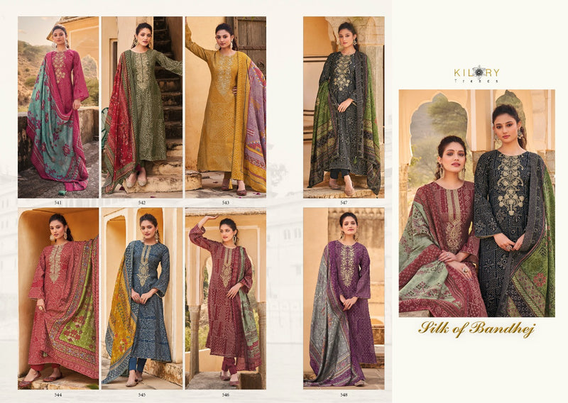 Kilory Trendz Silk Of Bandhej Viscose Musline Digital Foil Print Fancy Coding Work Fancy Designer Partywear Salwar Suit