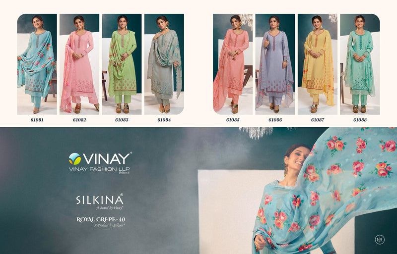 Vinay Fashion Silkina Royal Crepe Vol 40 Silk Embroidered Fancy Designer Digital Printed Salwar Kameez