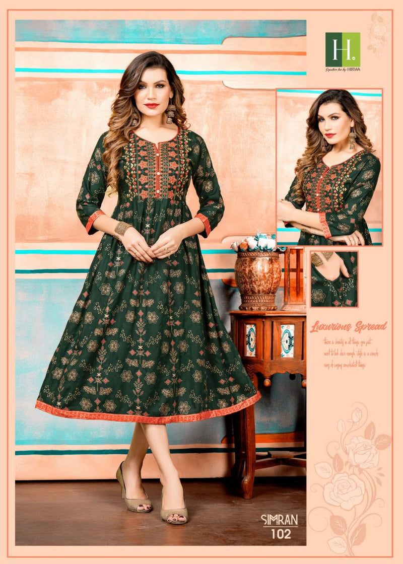 Hirwa Simran Heavy Rayon Printed Fancy Designer Kurti