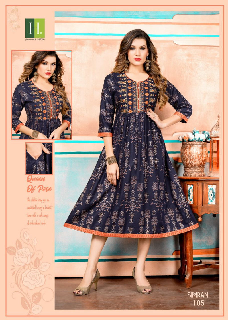 Hirwa Simran Heavy Rayon Printed Fancy Designer Kurti