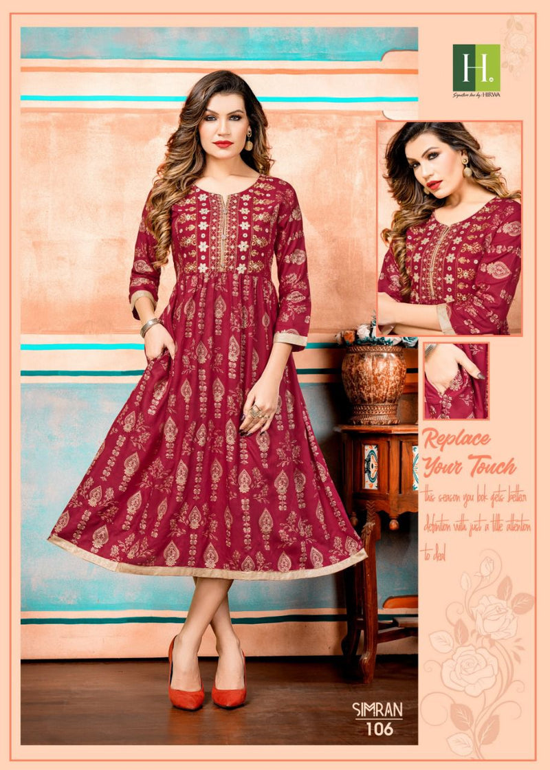 Hirwa Simran Heavy Rayon Printed Fancy Designer Kurti