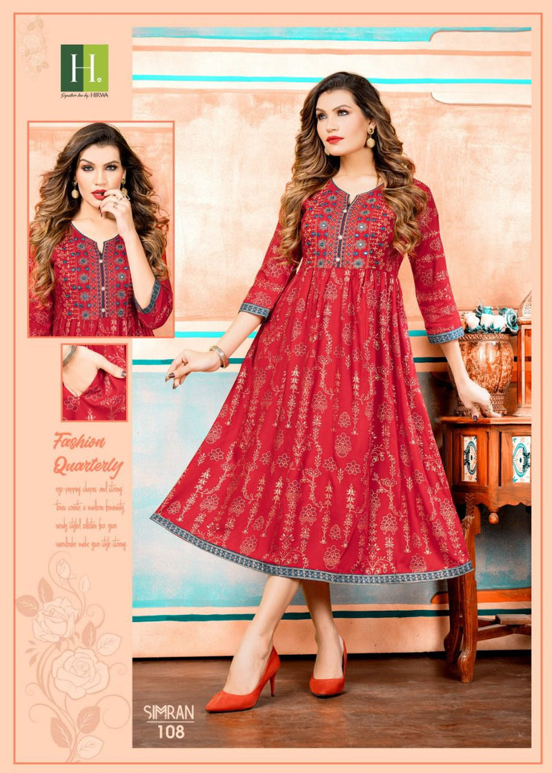 Hirwa Simran Heavy Rayon Printed Fancy Designer Kurti