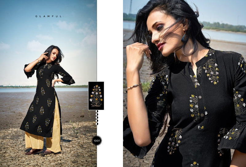Sitka Dazzle Vol.6 Dischrge Print Kurti With Handwork And Plazo In Rayon