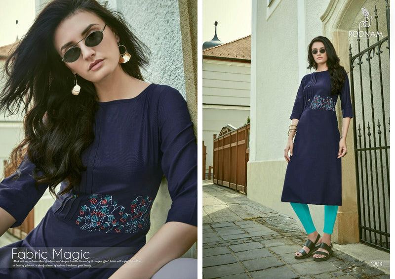 Poonam Designer Siya Fabric With Embroidery Work Designer Kurti In Cotton