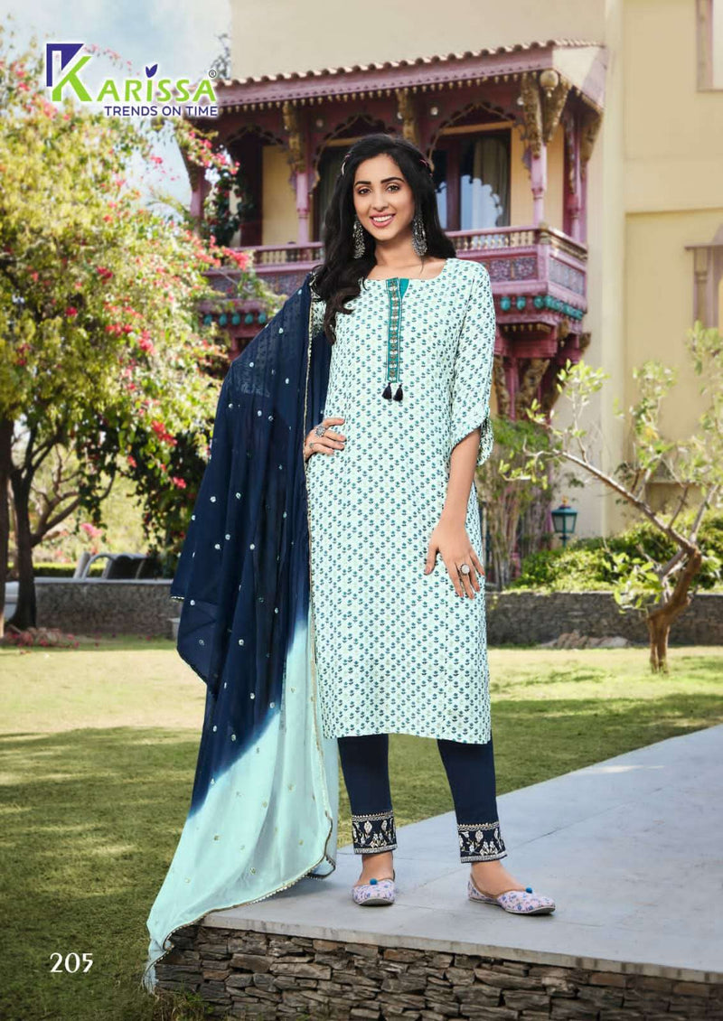 Karissa Fashion Siya Vol 2 Modal Silk Foil Print Fancy Party Wear Kurtis With Bottom & Dupatta