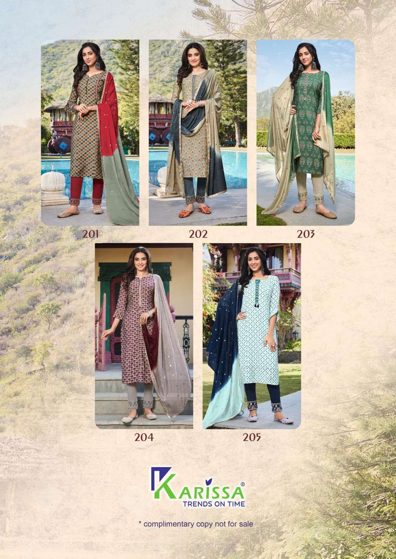 Karissa Fashion Siya Vol 2 Modal Silk Foil Print Fancy Party Wear Kurtis With Bottom & Dupatta