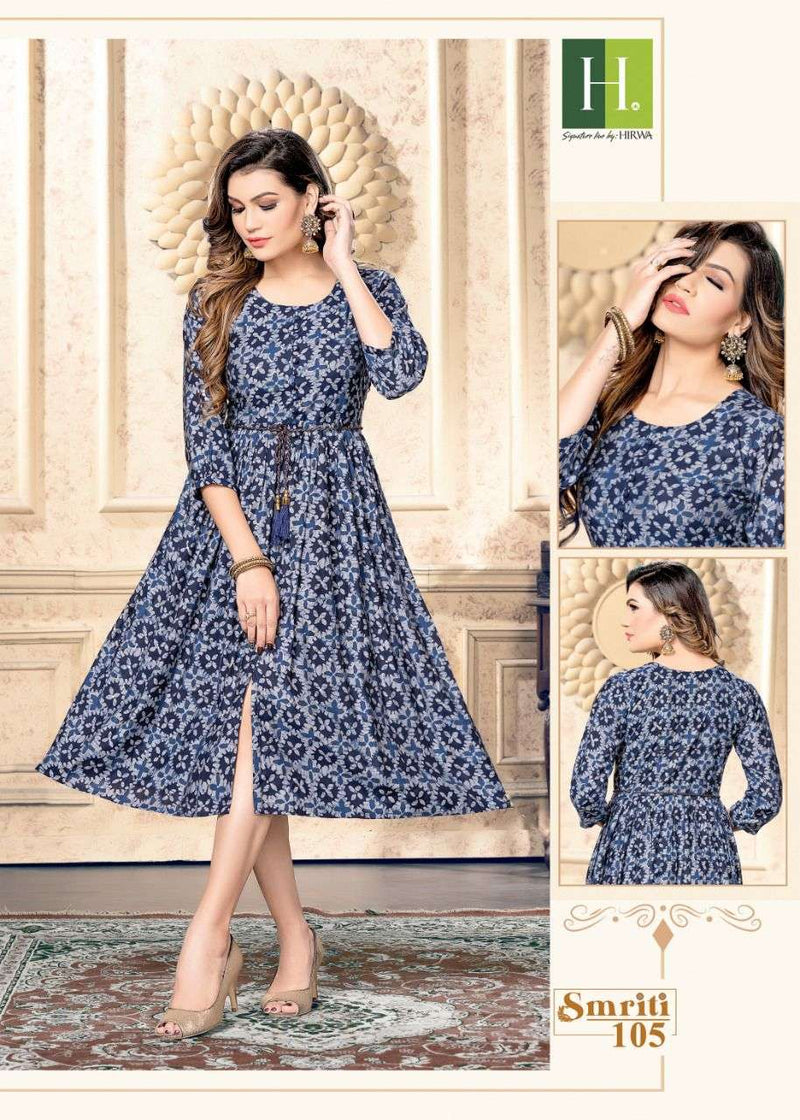 Hirwa Smriti Muslin With Beautiful Printed Work Stylish Designer Casual Look Short Kurti