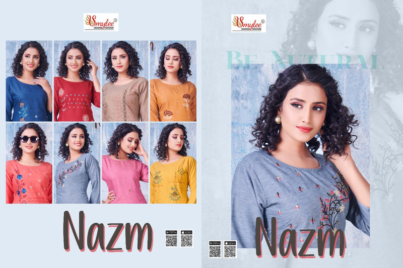 Smylee Fashion Nazm Heavy Milaznz With Embroidery Work Kurtis In Rayon