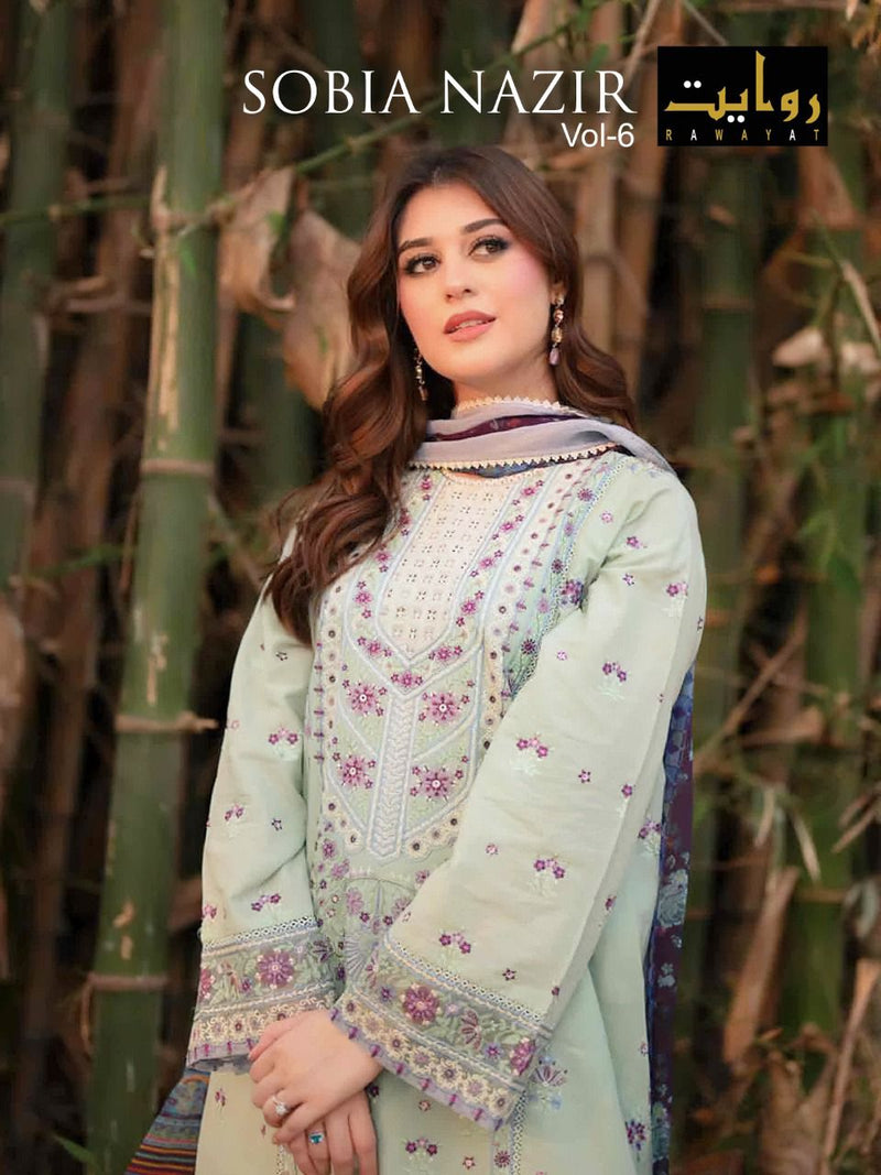 Rawayat Fashion Sobia Nazir Vol 6 Lawn Cotton Embroidered Pakistani Style Party Wear Salwar Suits