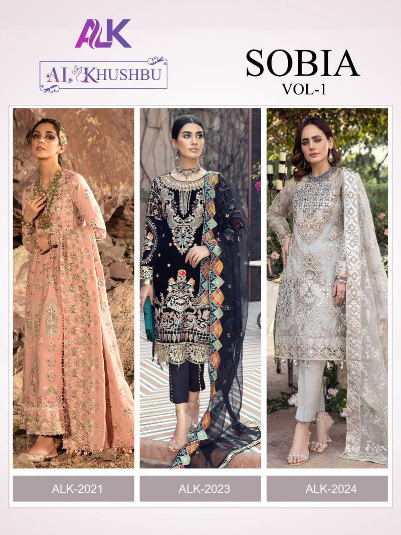 Al Khushbu Sobia Vol 1 Georgette Pakistani Style Party Wear Embroidered Salwar Suits