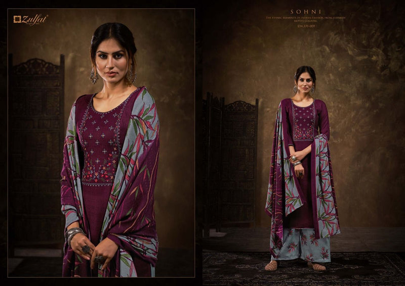 Zulfat Sohni Pashmina With Beautiful Embroidery Work Stylish Designer Fancy Salwar Kameez