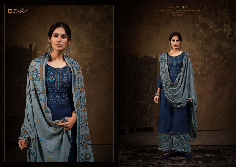 Zulfat Sohni Pashmina With Beautiful Embroidery Work Stylish Designer Fancy Salwar Kameez