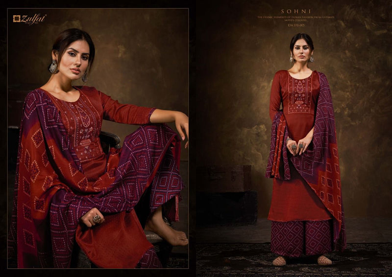 Zulfat Sohni Pashmina With Beautiful Embroidery Work Stylish Designer Fancy Salwar Kameez