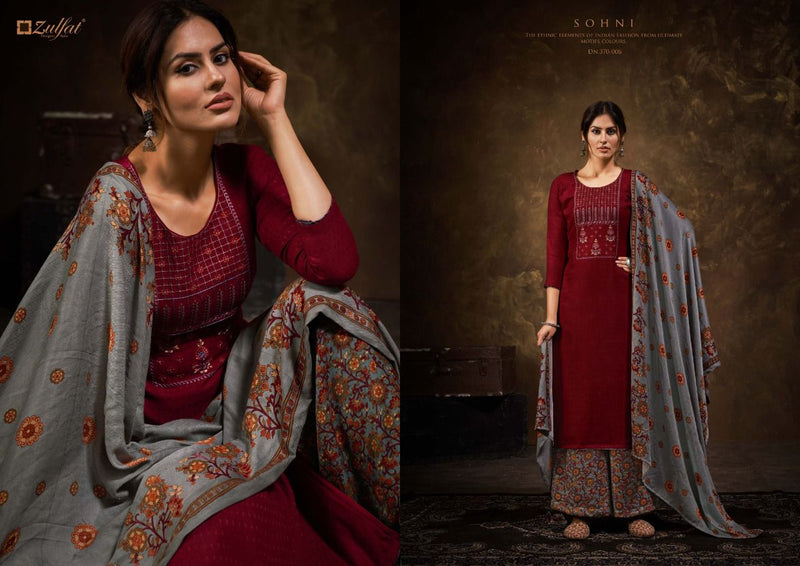 Zulfat Sohni Pashmina With Beautiful Embroidery Work Stylish Designer Fancy Salwar Kameez