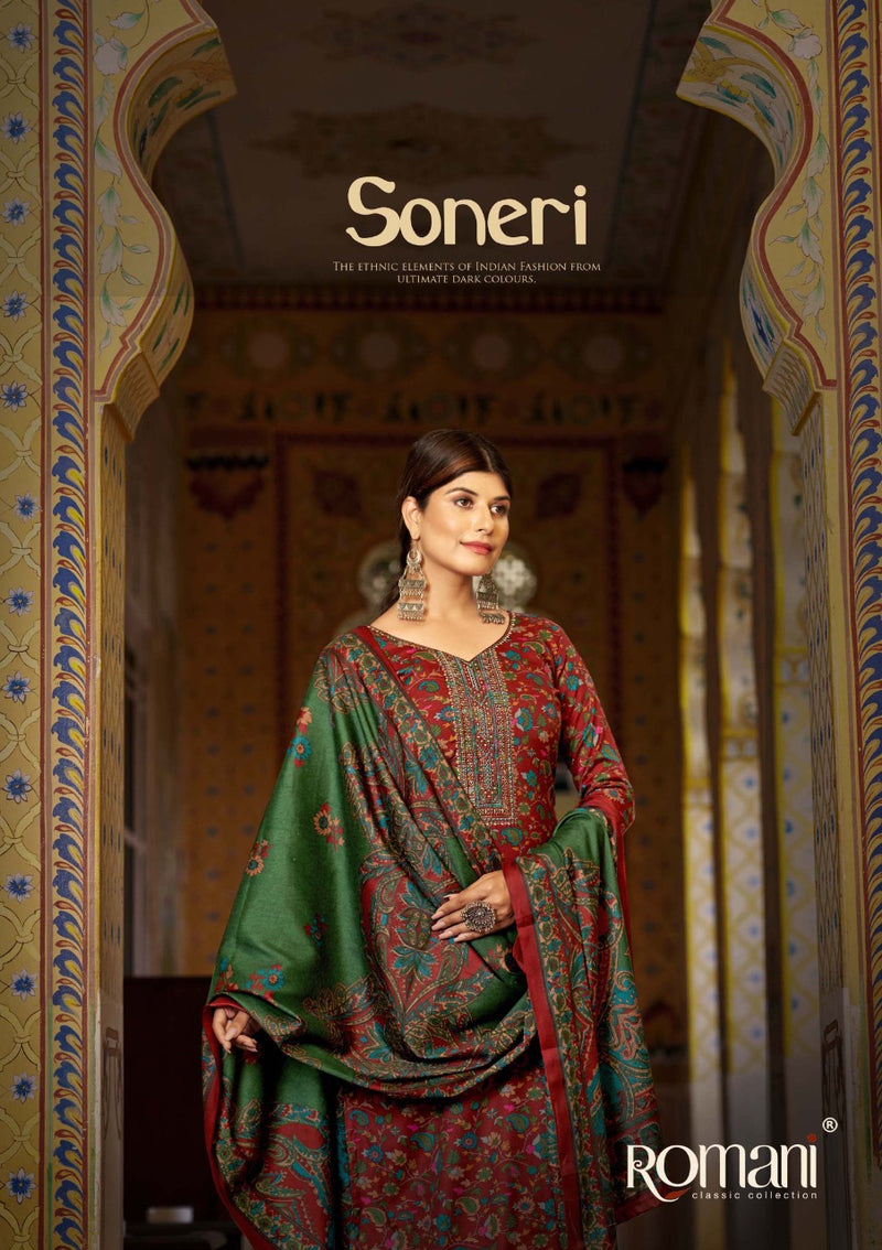 Romani Soneri Pashmina Fancy Printed With Heavy Embroidery Work Stylish Designer Festive Wear Salwar Kameez